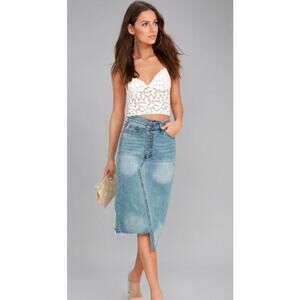 Evidnt Los Angeles Denim Skirt Womens 27 Blue Distressed‎ Raw Hem Jean Skirt